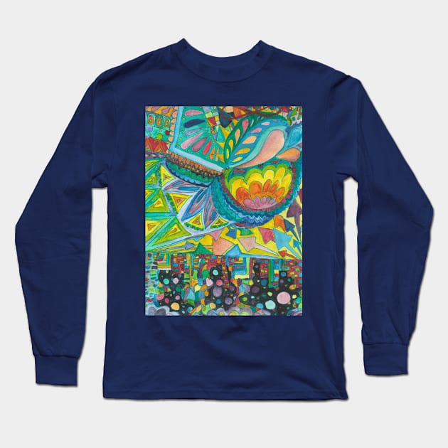 Cheerful Watercolor Doodle Long Sleeve T-Shirt by Missing Keys Inc